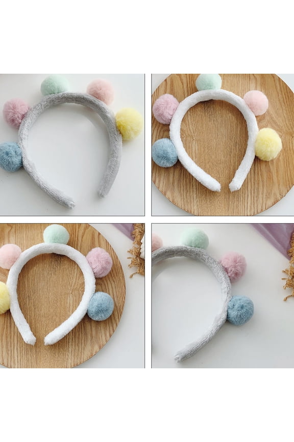 Set of 2 Pom Hairbands with Fabric Material and Design, Multi-Color Hair Accessories