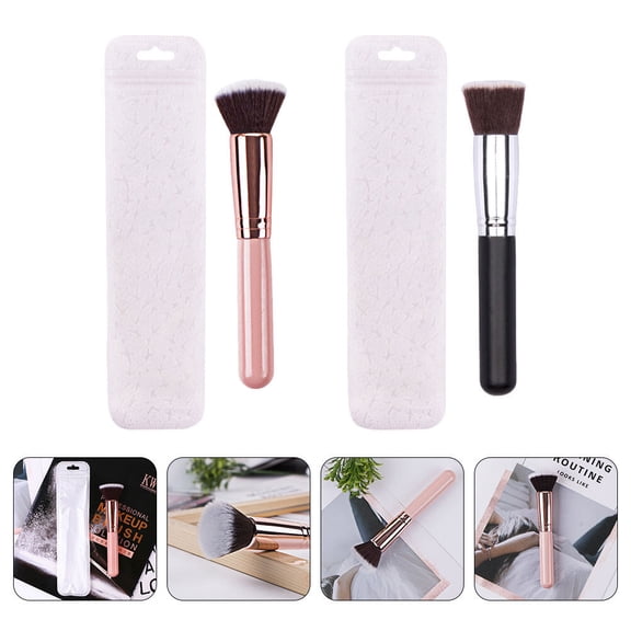 Raindrops 2-Piece Flat Makeup Brush Set with Wooden Handles, Assorted Colors for Home and