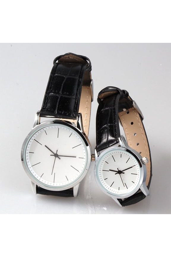 2Pcs Quartz Couple Watches with Black Strap Durable Round Dial Wrist Watches for Adults