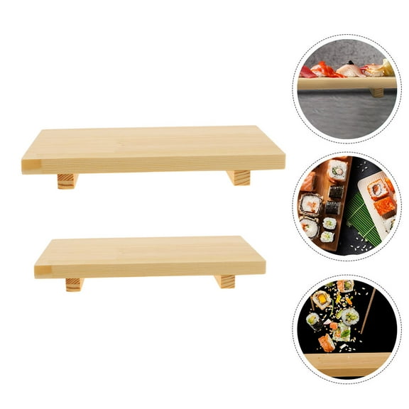 Raindrops Sushi Roll Plates Wooden Food Containment 2Pcs 9.4x5.9In