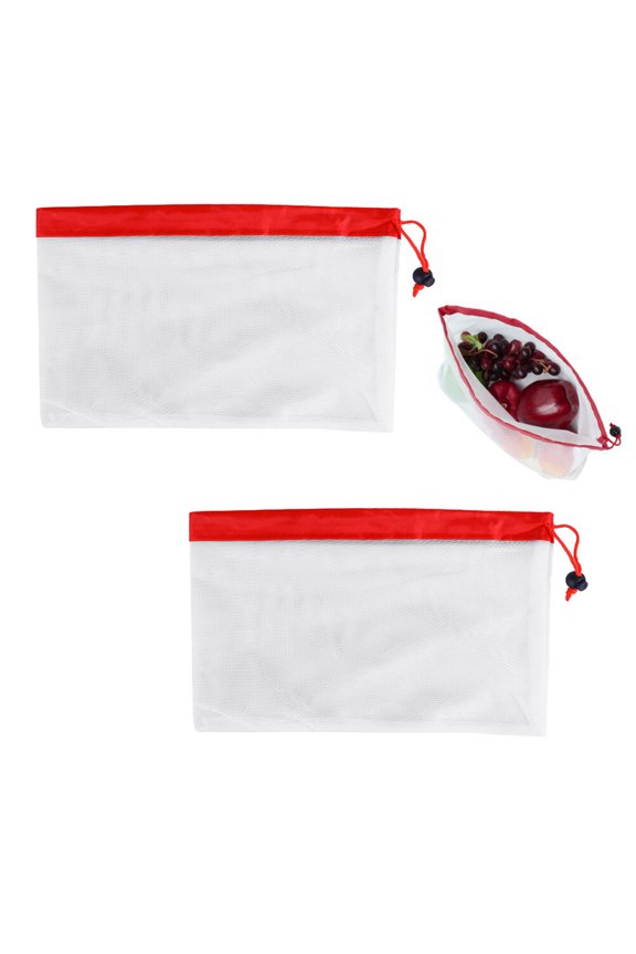 2Pcs Red Mesh Pouch for Produce and Fruit Picking 8Inch Reusable and Washable