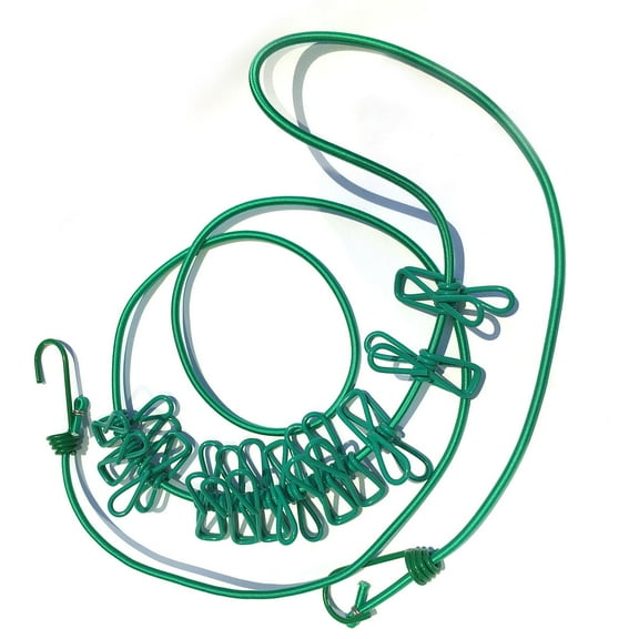 Raindrops 2Pcs Travel Clothesline Retractable Washing Line for Indoor Outdoor Use with Clothespins Green