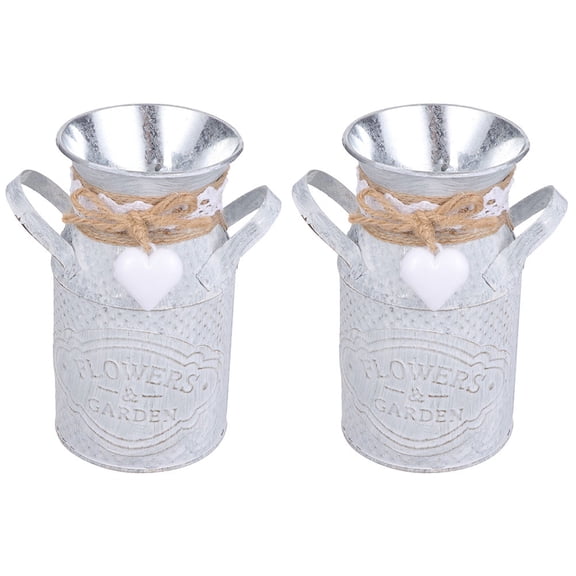 Raindrops 2Pcs Rustic Style Metal Flower Buckets for Table Centerpiece Wedding Party 11.8x3.1x3.1in
