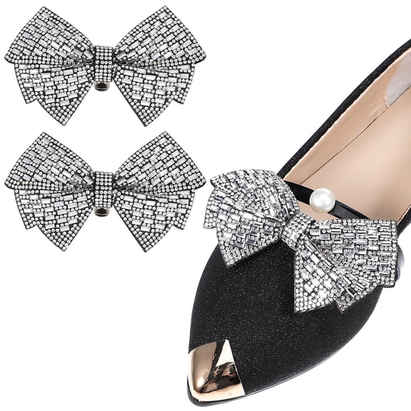FOMIYES 2Pcs Rhinestone Bow Shoe Clips Decorative Clips for Dress Heels and Flats
