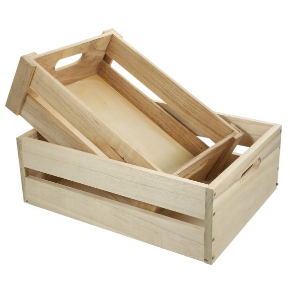 Raindrops 2-Pack Wooden Storage Crates in Beige - Organizer Boxes for Home, Shop, and Everyday Storage Solutions
