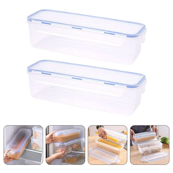 Raindrops 2Pcs Sky-Blue Noodle Storage Box for Kitchen and Pantry with Sealed Lid 11.7X4.2X3.3In