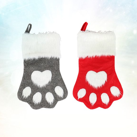 Raindrops 2Pcs Christmas Stockings Plush Dog Paw Pattern Xmas Tree Fireplace Hanging Decorations