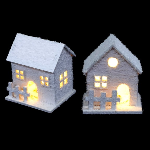 Raindrops 2Pcs Structure Wooden Christmas House White Luminous Decorative Xmas Desktop Ornament for Christmas Party