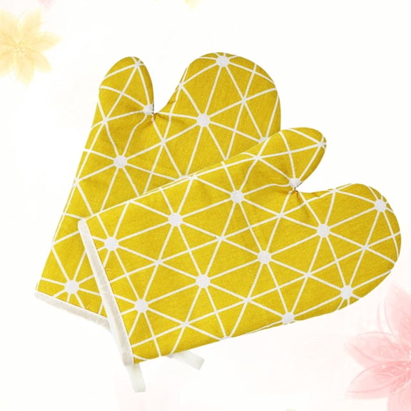 Raindrops Cotton Linen Oven Mitts Heat Insulation Gloves Yellow for Baking 2Pcs
