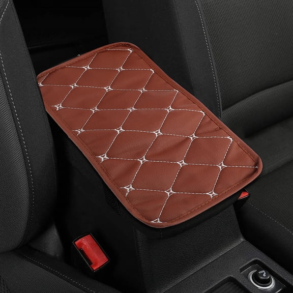 Raindrops 2Pcs Vehicle Armrest Cushions PU Leather Brown and Beige for Protection 11.2x6.7in