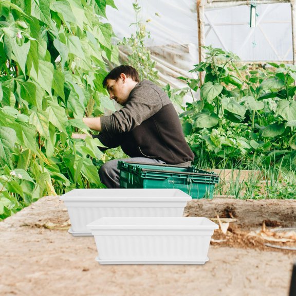 Raindrops 2Pcs White Plastic Rectangular Vegetable Flower Planters for Home Gardening 17.0x7.5x5.5in