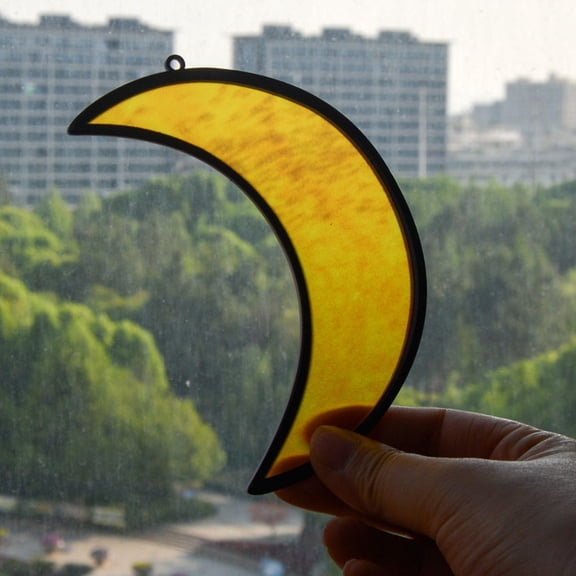 Raindrops 2Pcs Window Hanging Sun-Catcher Moon Shaped Acrylic Yellow Home Decoration 4.9X3.6X0.08in
