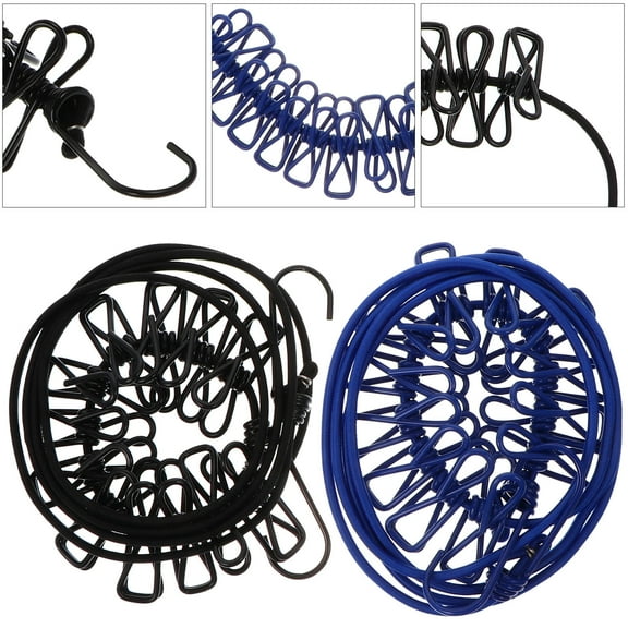 Raindrops 2-Pack Heavy Duty Black Clothes Drying Rope with Clamps for Outdoor Camping, Home Laundry, and Travel Use