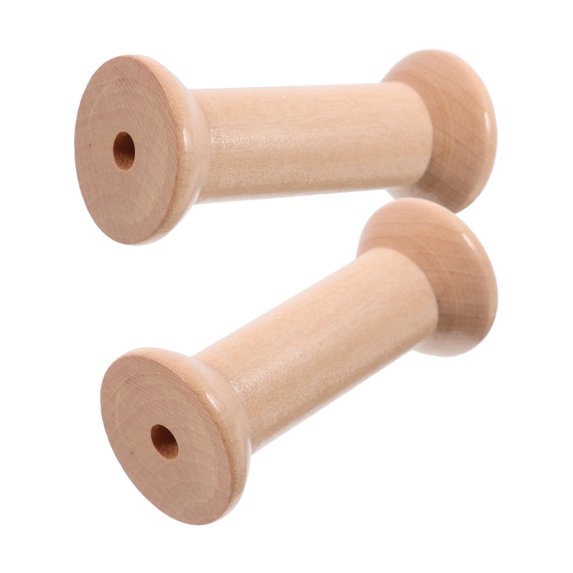 Raindrops Set of 2 Wooden Sewing Spools Beige Vintage Style Cylindrical Thread Holders for Craft Projects