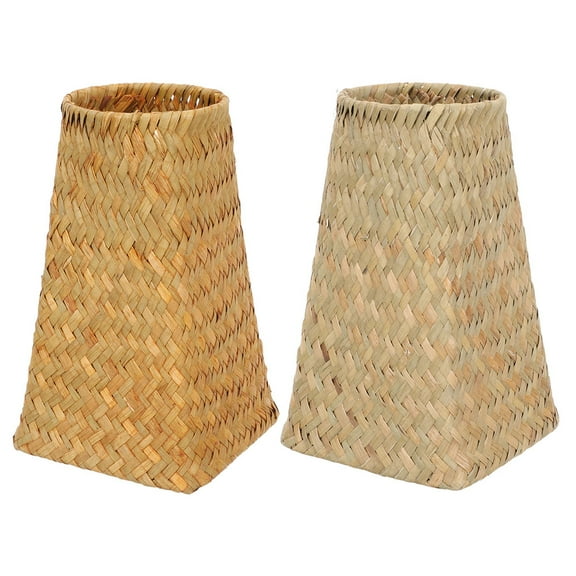 Raindrops 2-Pack Natural Woven Flower Baskets, Round Planter Storage Holders for Balcony, Decorative Woven Plant Pots