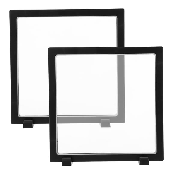 Raindrops 2Pcs Compact Black Transparent Plastic Badge Display Stand with Floating Frame Design