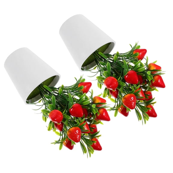 FOMIYES 2Sets Simulation Bonsai Strawberry Tree Faux Fruit Plant for Tabletop Decor