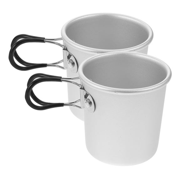 Raindrops 2pcs Aluminum Alloy Camping Mugs Metal Outdoors Cup With Foldable Handle For Backpacking Hiking Hunting Fishing And
