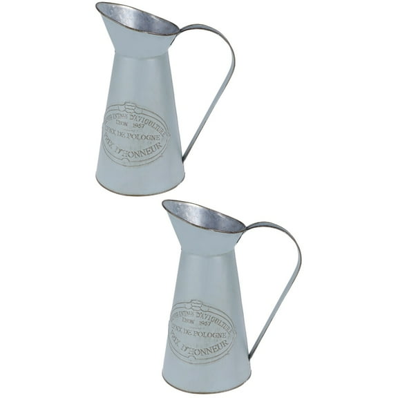 Raindrops 2pcs Antique French Style Country Rustic Primitive Jug Vase Metal Pitcher Flower Vase Wedding Party Decoration (Pattern D)