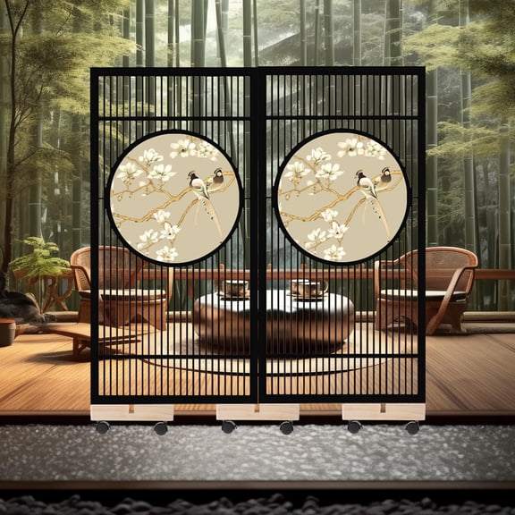 Raindrops 2pcs Divider Stand Wooden Privacy Screen Holder Stable Roller Divider Bracket