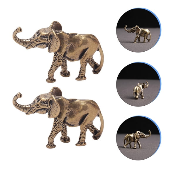 Raindrops 2Pcs Copper Elephant Figurine Golden Car Ornament Indoor Outdoor Home Decor
