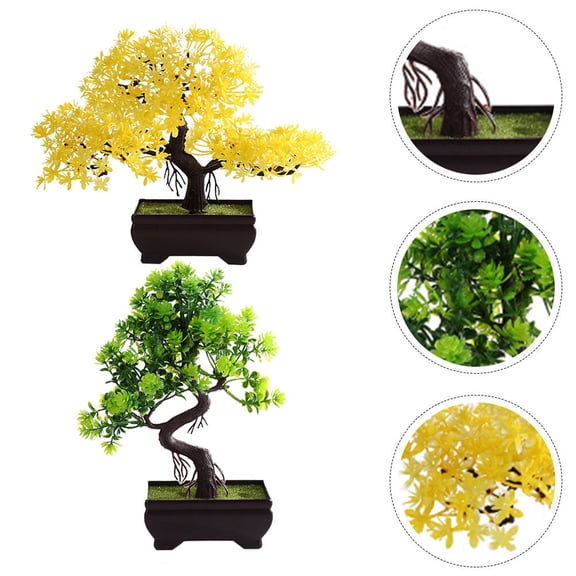 FOMIYES 2-Pack Artificial Plastic Bonsai Plants, Office Desk Decor, Assorted Colors, Perfect for Schools and Home