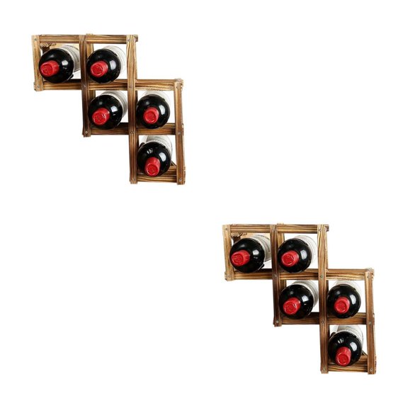 Raindrops 2pcs Foldable Wooden Tabletop Wine Rack Holder Bottle Server for 6 Bottles (Carbonized Color)