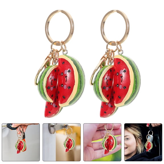 Raindrops Watermelon Charm Keychain Set, 2pcs Assorted Colors, Cute Alloy and Resin Accessories for Daily Use