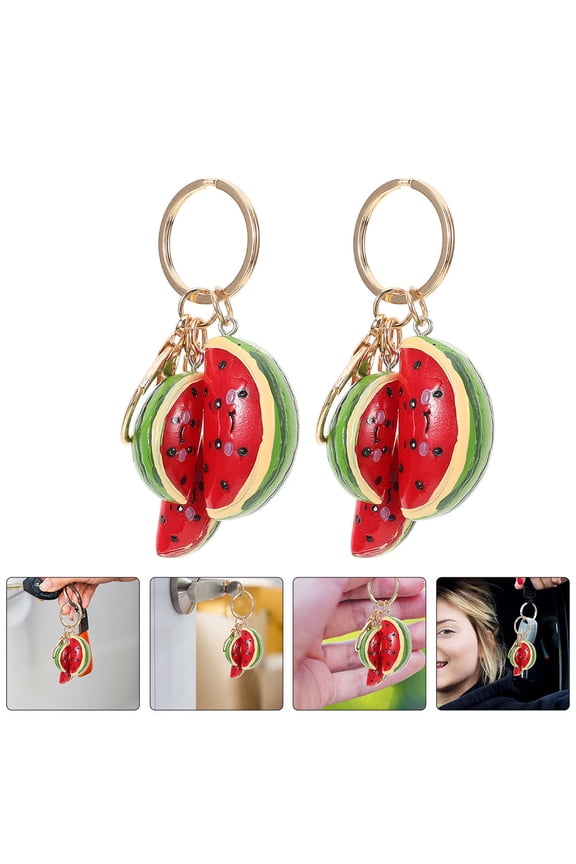 Watermelon Charm Keychain Set, 2pcs Assorted Colors, Cute Alloy and Resin Accessories for Daily Use