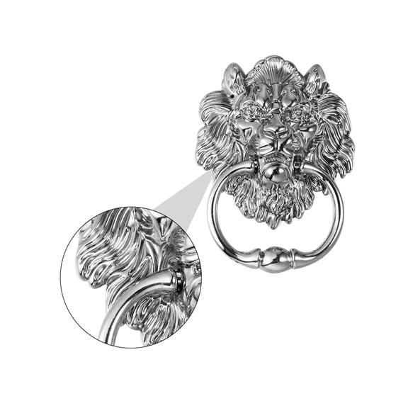 Raindrops 2Pcs Door Knob Knocker Lion Head Door Handle Silver Zinc Alloy Antique Homeowners