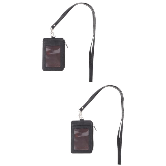 CHICHUMID PU Badge Holder with Lanyard for Id Cards, Black, and Portable