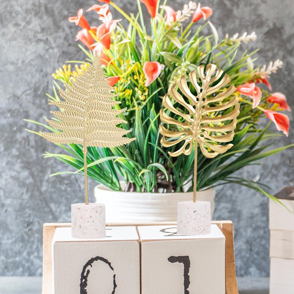 Raindrops 2pcs Iron Art Leaf Ornament Small Monstera And Frond Decoration Tabletop Metal Leaf Ornament