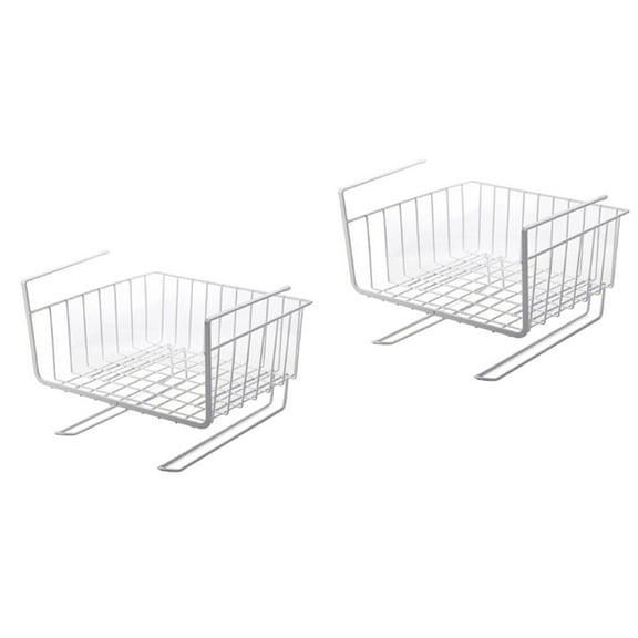 Raindrops 2pcs Kitchen Under Cabinets Shelf Compartment Basket Storage Rack Wardrobe Storage Cabinet Rack Holder (White)