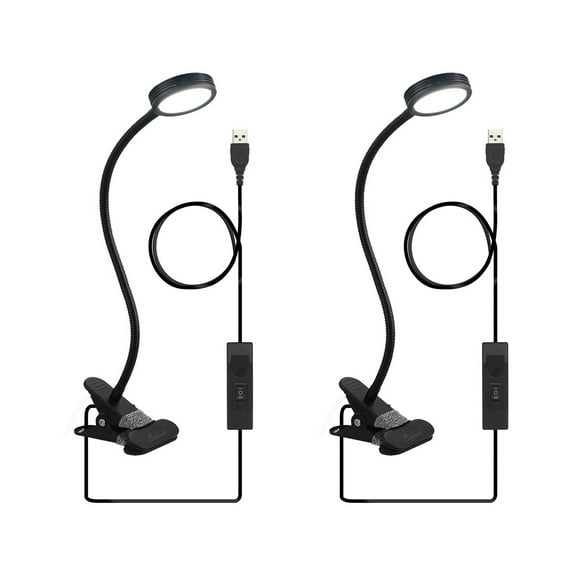 Raindrops 2pcs Lamp Clip on Book Light for Reading in Bed 3 2 Brightness Modes Clamp Light for Bed Headboard and Desk (Black)