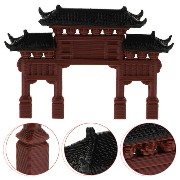 Raindrops 2Pcs Mini Pavilion Decoration Memorial Gate Model Light Brown Aquarium Decor Collectors Gardening
