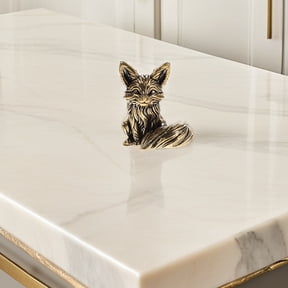 Raindrops Solid Brass Fox Figurine 2Pcs Golden Collectible Desktop Ornament for Home Decor