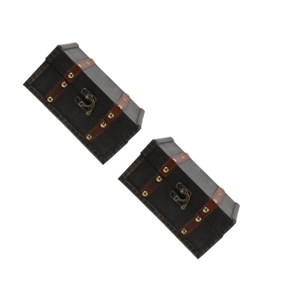 Raindrops Dark Grey Wooden Pirate Chest Storage Box with Lock for Jewelry, Trinkets, and Small Valuables