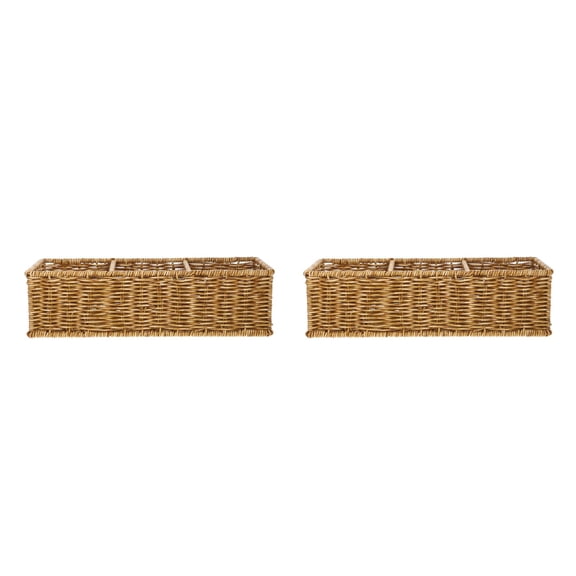 Raindrops MLINS 2-Pack Large Plastic Shoe Storage Baskets with Woven Rustic Design, Stylish Home Organizer and Tabletop Storage Solution