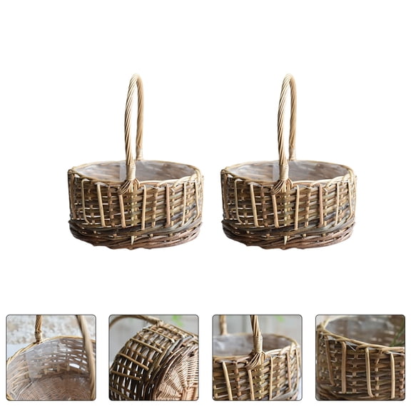 Raindrops 2pcs Rattan Flower Baskets Small Rustic Plant Stands for Indoor Room Decor