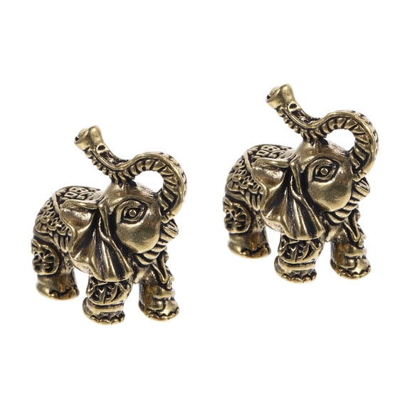 Raindrops 2pcs Retro Brass Animal Figurines Set, Miniature Elephant Shaped Statues, Vintage Brass Adornments for Home Decor