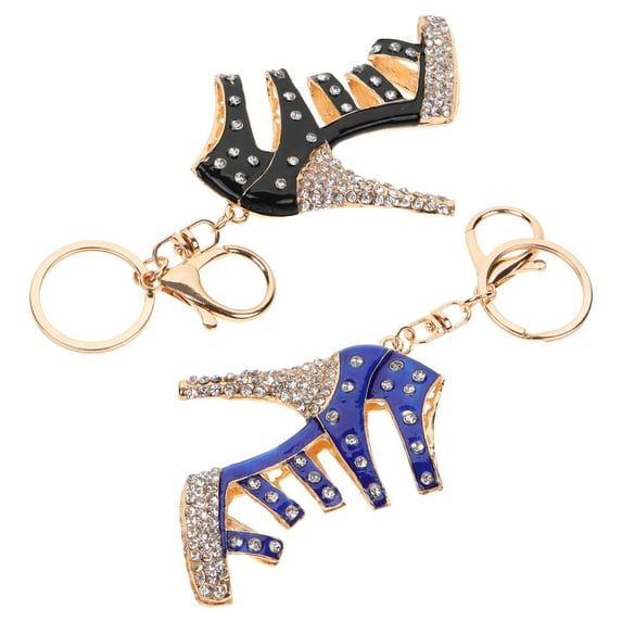 Raindrops Rhinestone High Heel Keychain Made of Zinc Alloy for Holding Keys Black 2 Pieces