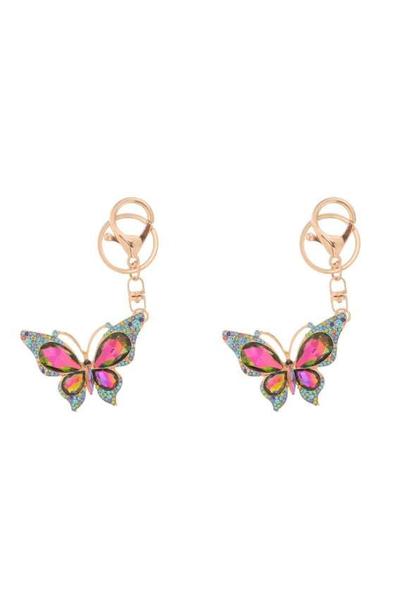 2-Pack Rhinestone Butterfly Keychains, Sparkling Key Pendant Accessories for Bags, Keys, and Decoration
