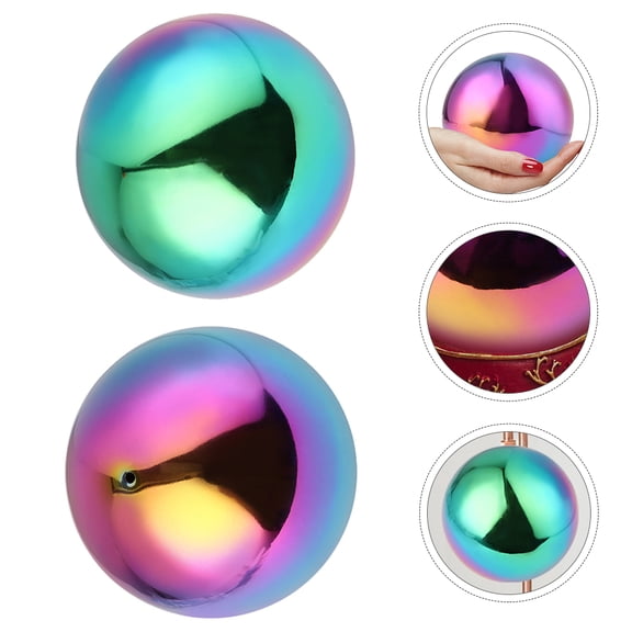 Raindrops Set of 2 Stainless Steel Round Gazing Colorful Spherical Garden Lawn Ornaments Decorative