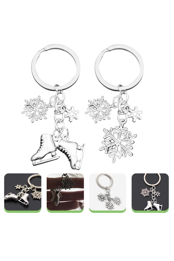 Snowflake Pendant Keychain Silver Metal Key Holder 2Pcs 3.5X1.2X0.04In