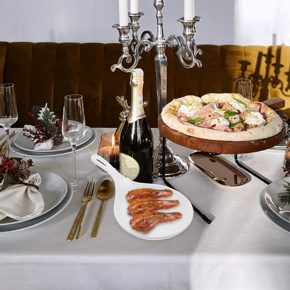 FOMIYES 2Pcs Small White Serving Plates with Thick Handle Easy-Grip Dessert and Snack Plates