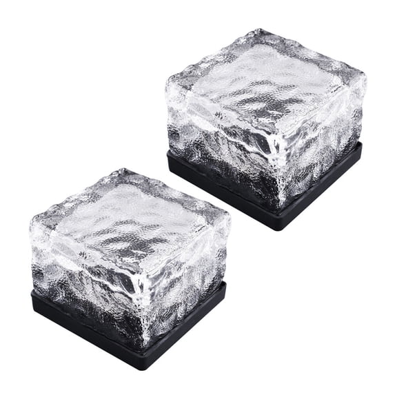 Raindrops 2pcs Solar Glass Brick Light Waterproof LED Landscape Light for Garden Courtyard Pathway Patio Lawn Pond (White Light)