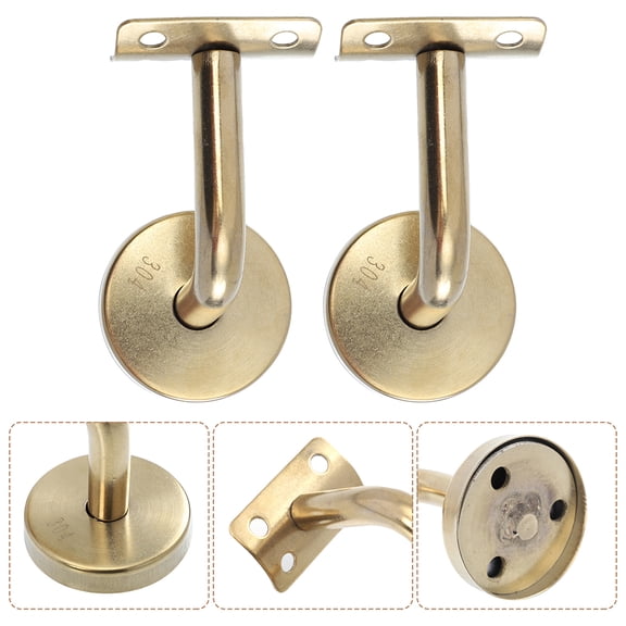 LABRIMP 2Pcs Golden Stainless Steel Banister Rail Support Brackets for Indoor Handrail and Stair Railings