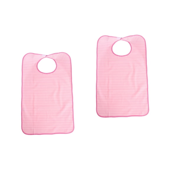 Raindrops 2pcs Stripe Machine Washable Double Layer Adult Waterproof Bib Mealtime Clothing Protector (Pink)