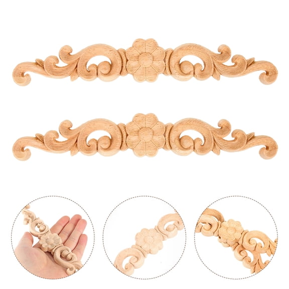 Raindrops Wood Embellishments For Furniture Wood Appliques Beige 2Pcs