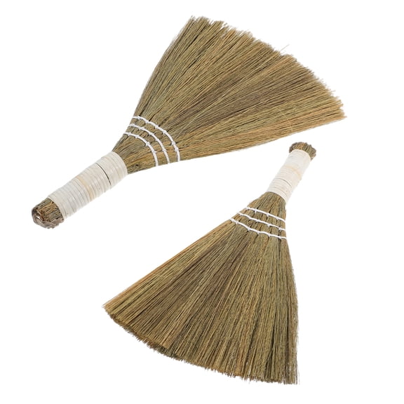 FOMIYES 2-Piece Handwoven Mango Grass Broom Set, Multi-Color Natural Fiber for Effective Indoor and Outdoor Home Cleaning